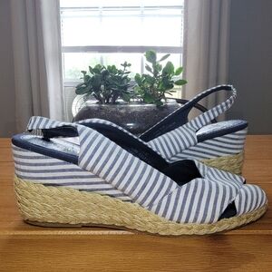 Ralph Lauren Cassara Wedge Espadrille Striped‎ Sandals - Size 9.5